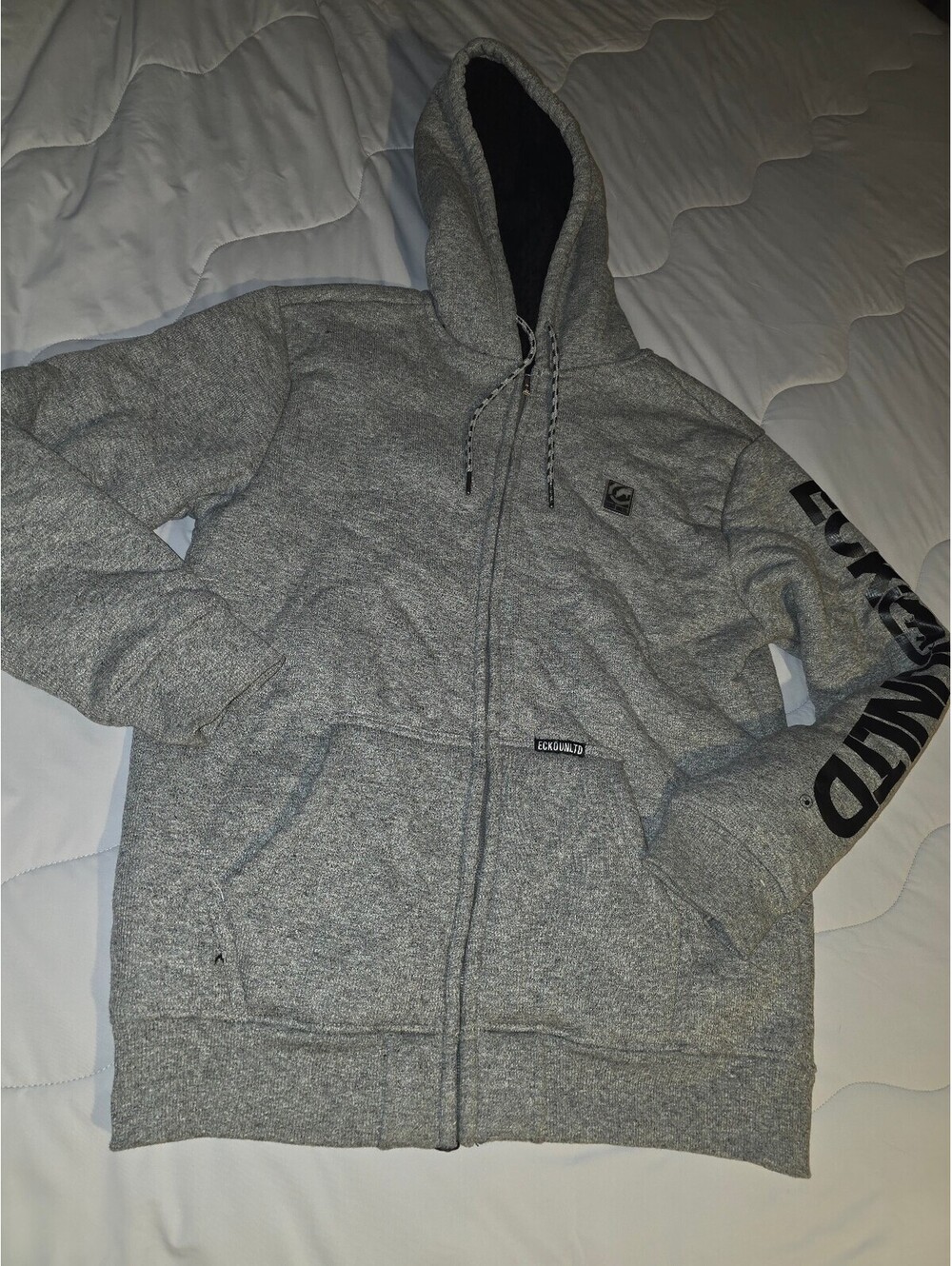 Vintage Y2 ECKO UNLTD Hoodie fleece Lined -  Mens Medium - Full Zip Gray Hip Hop